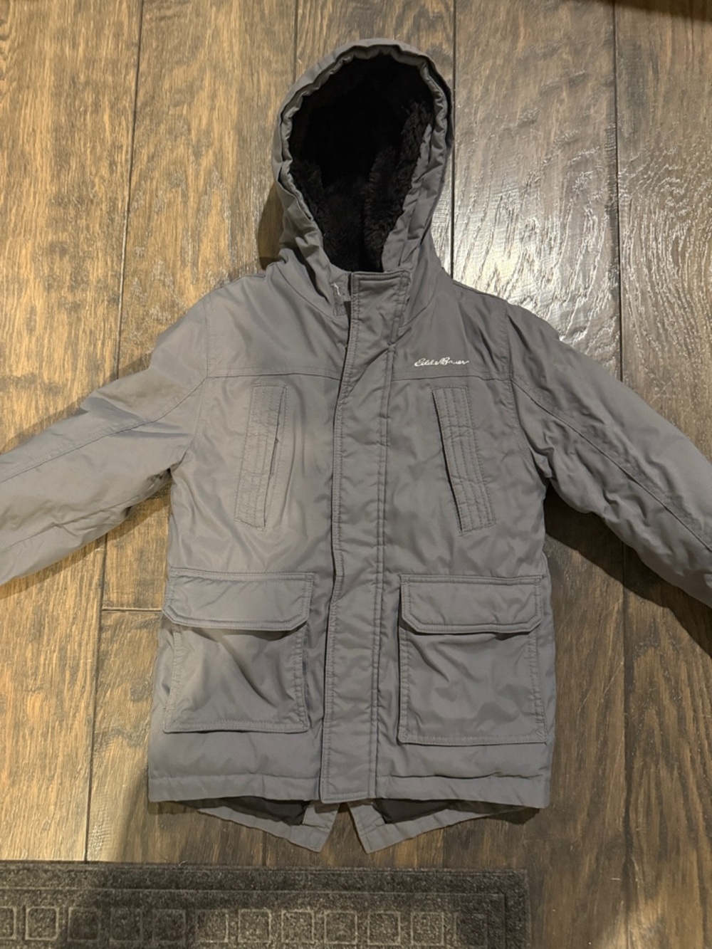 Eddie Bauer Hooded Parka Jacket - Gray with Black Lining